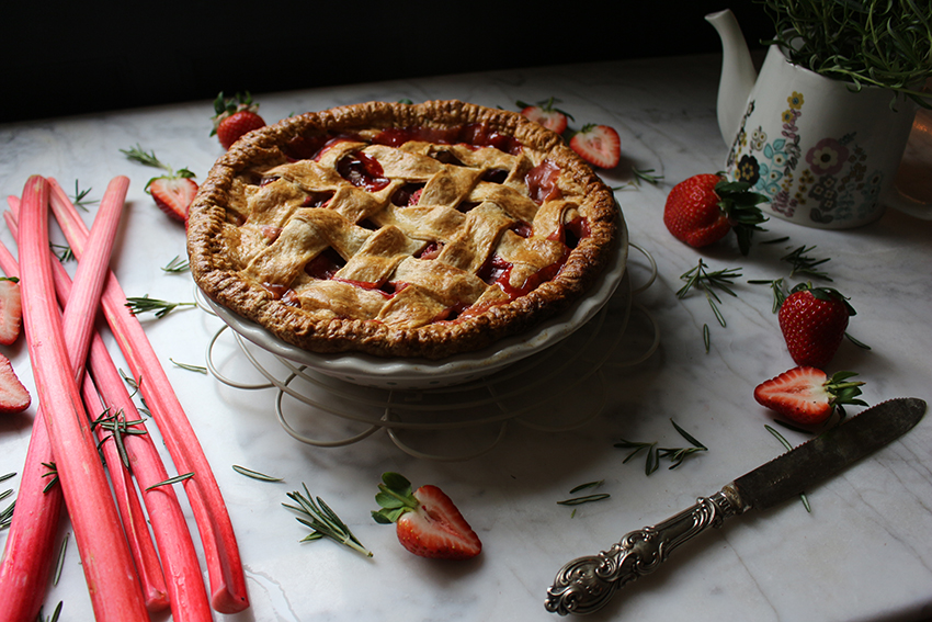 Freshly baked rhubarb pie