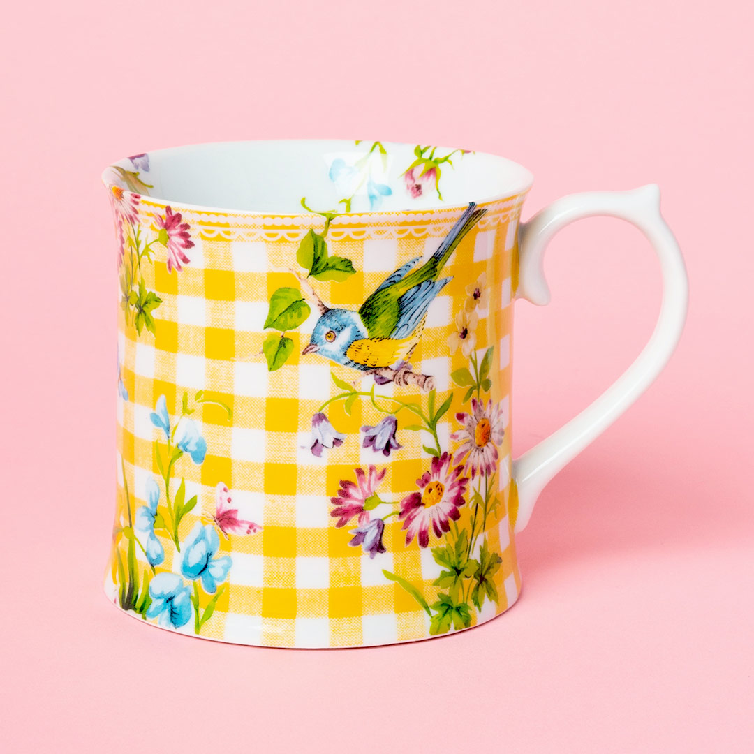 English Garden Yellow Gingham Tankard Mug English Garden Yellow Gingham Tankard Mug