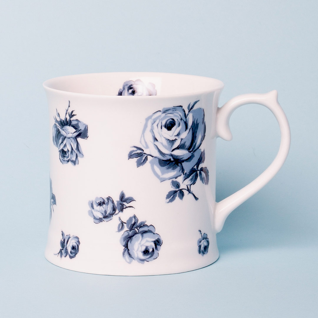 Vintage Indigo White Floral Tankard Mug Vintage Indigo White Floral Tankard Mug