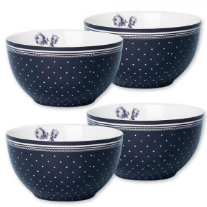 Vintage Indigo Set Of 4 Spot Cereal Bowls
